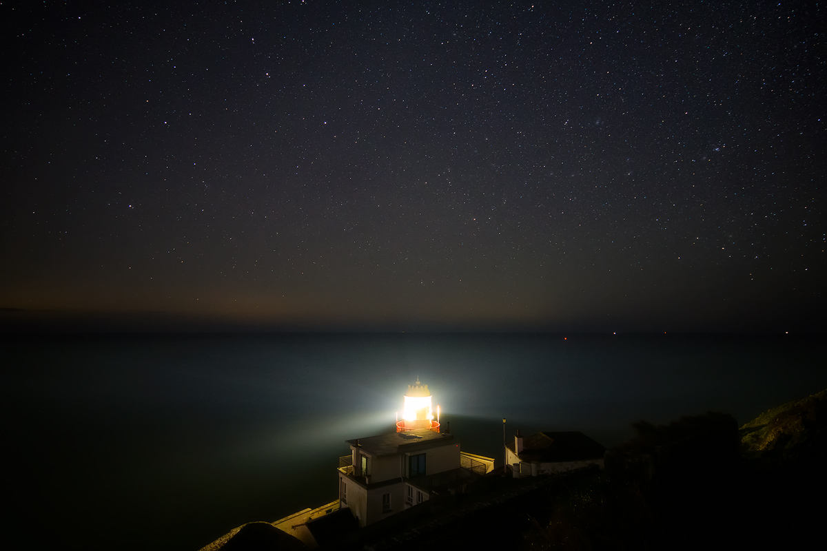 View on Wicklow Head lighthouse with night sky