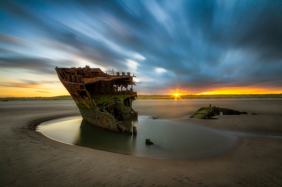 Baltray Irish Trader shipwreck at the scenic sunset