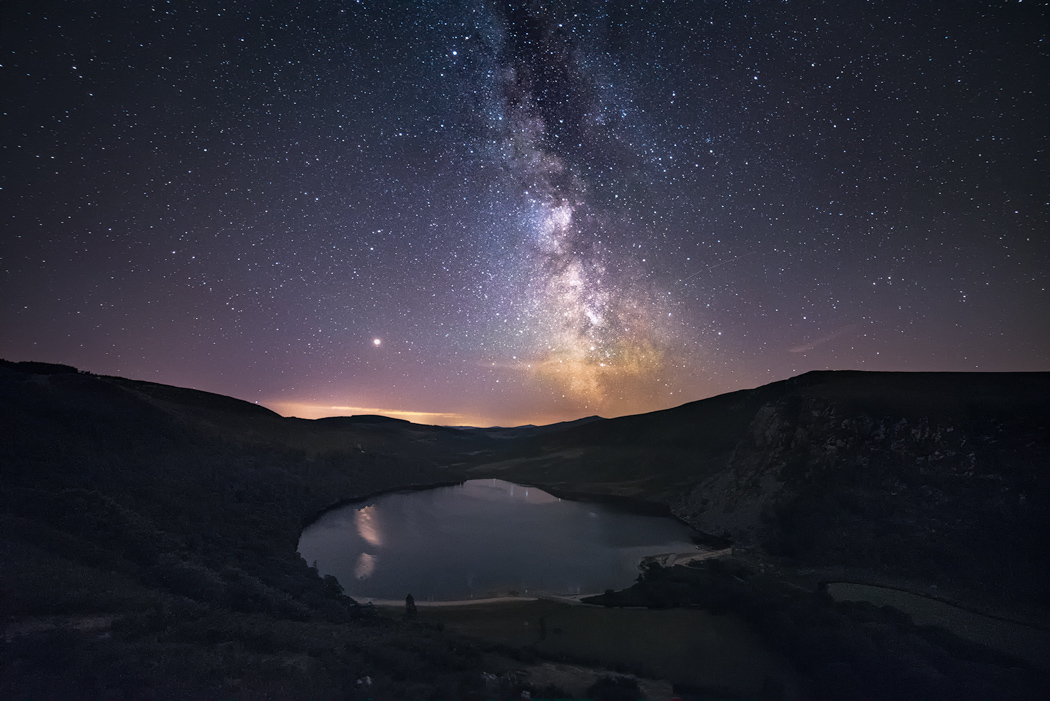 Milky way above Lough Tay in Wicklow Mountains