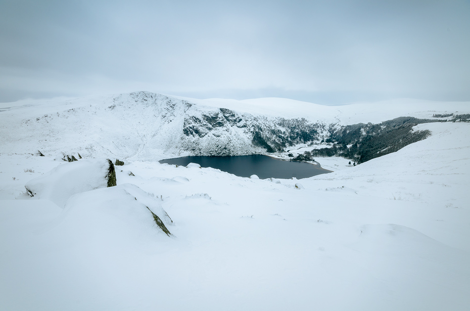 Big snow winter conditions at Lough Tay and Wicklow Mountains